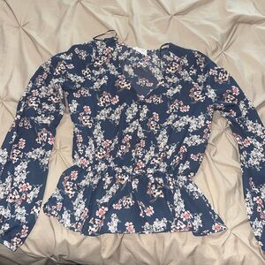 Floral Long Sleeve Navy Top